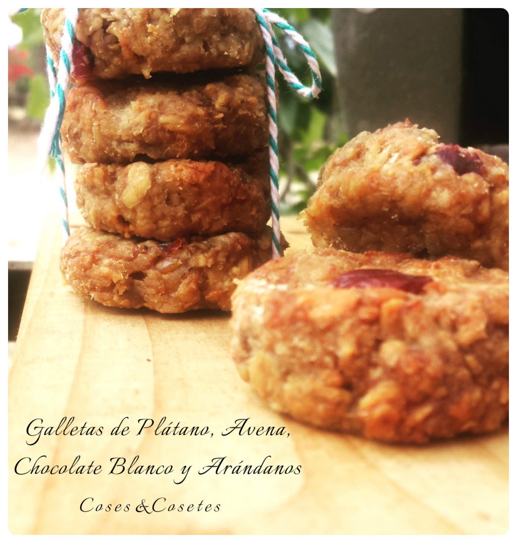 Galletas de Plátano, Avena con Chocolate Blanco y Arándanos